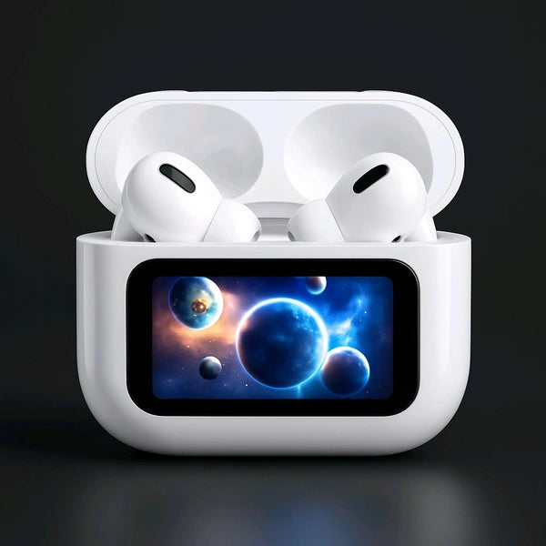 A9 Pro wireless earbuds with a smart touch screen display